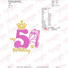 Butterfly My 5th Birthday Machine Embroidery Design