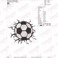 Soccer Ball Coming in Cracked Wall Embroidery Design
