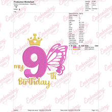 Butterfly My 9th Birthday Machine Embroidery Design