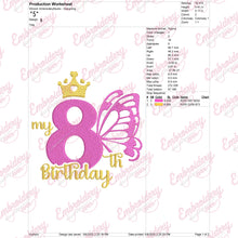 Butterfly My 8th Birthday Machine Embroidery Design