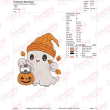 Halloween Ghost Holding Pumpkin Embroidery Design