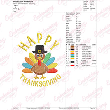 Cute Happy Thanksgiving Turkey Embroidery Pattern