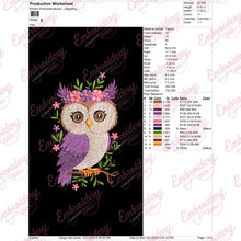Cute Owl Girl On Branch Machine Embroidery