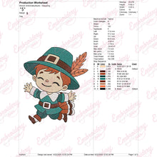 Cute Pilgrim Boy Embroidery Design For Thanksgiving