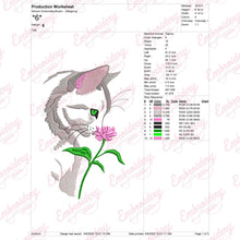 Cat Sniffing Flower Embroidery Design