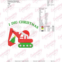 I Dig Christmas Excavator Embroidery Design
