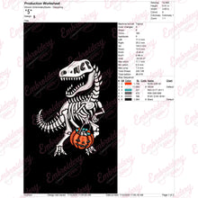 Halloween T-Rex Dinosaur Skeleton with Pumpkin Embroidery Design