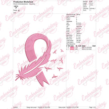 Feather Pink Ribbon Breast Cancer Embroidery Design
