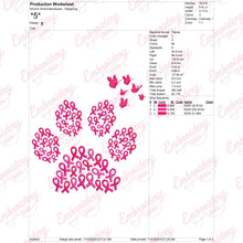 Pink Ribbon Dog Paw Print Breast Cancer Embroidery Design