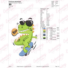 Cute Dinosaur Playing Skateboard Embroidery Design
