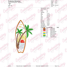 Palm Tree Surfboard Embroidery Design