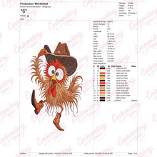 Crazy Chicken Rooster Wearing Cowboy Hat Embroidery Design