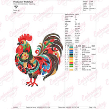 Colorful Floral Rooster Embroidery Design