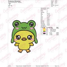 Kawaii Duck Wearing A Frog Hat Embroidery Design