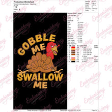 Gobble Me Swallow Me Thanksgiving Turkey Embroidery Design