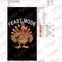 Feast Mode Activated Thanksgiving Turkey Embroidery Design