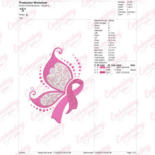 Pink Ribbon Butterfly Embroidery Machine File