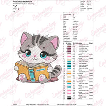 Cat Reading Book Embroidery Design