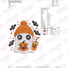 Cute Ghost with Pumpkin and Coffee Halloween Embroidery Design