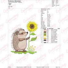 Sweet Garden Hedgehog Sunflower Embroidery Design