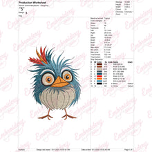 Crazy Bird Cartoon Embroidery Design Instant Download