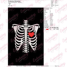 Halloween Skeleton Rib Cage With Heart Embroidery Design