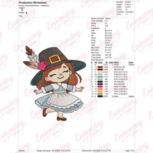 Little Pilgrim Girl Thanksgiving Embroidery Design