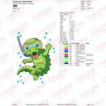 Alligator Diving Embroidery Design