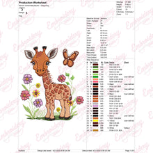 Floral Giraffe with Butterfly Embroidery Design
