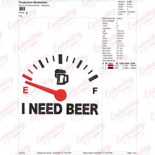 I Need Beer Fuel Gauge Embroidery Design