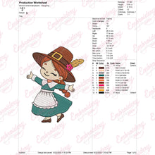 Sweet Pilgrim Girl Thanksgiving Embroidery Design