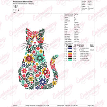 Colorful Botanical Kitty Cat Embroidery Design