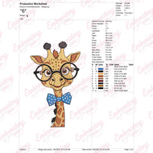 Cartoon Giraffe With Glasses Embroidery Design