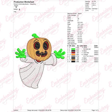 Halloween Ghost With Pumpkin Head Embroidery Design