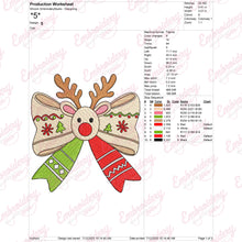 Christmas Reindeer Coquette Bow Embroidery Design