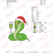 Santa Hat Snake with Drink Christmas Embroidery Design