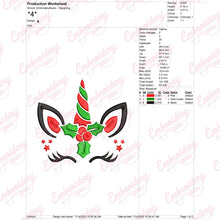 Christmas Unicorn Face Embroidery Design