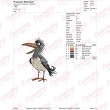 Cartoon Bird With Long Beak Embroidery Design