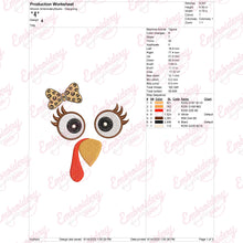 Thanksgiving Turkey Girl Face Embroidery Design