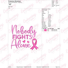 Nobody Fights Alone Breast Cancer Embroidery Design