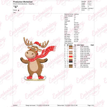 Christmas Moose Skating Embroidery Design