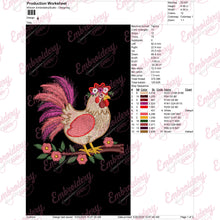 Rooster With Flower Crown Embroidery Design
