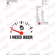 I Need Beer Fuel Gauge Embroidery Design