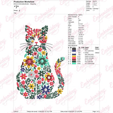 Colorful Botanical Kitty Cat Embroidery Design