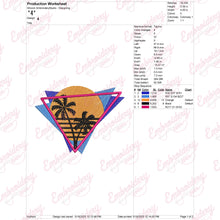 Retro 80s Style Synthwave Neon Sunset Embroidery Design