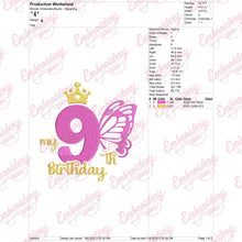 Butterfly My 9th Birthday Machine Embroidery Design