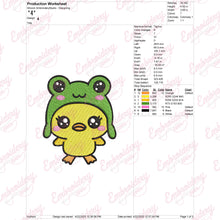 Kawaii Duck Wearing A Frog Hat Embroidery Design