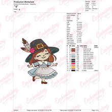 Little Pilgrim Girl Thanksgiving Embroidery Design