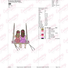 Two Cute Little Girls Sisters Swing On A Swing Embroidery Design