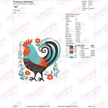 Tropical Leaves And Flowers Rooster Embroidery Design